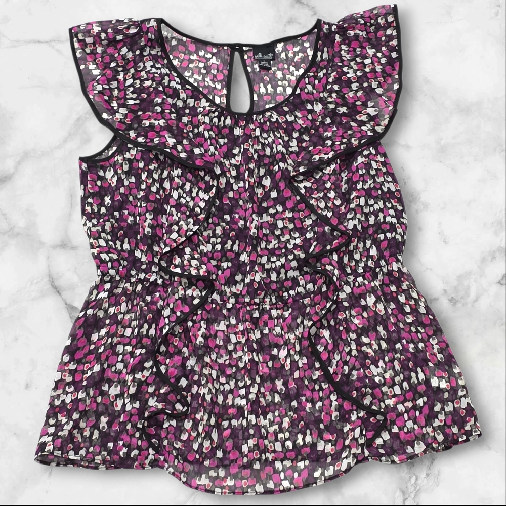 Willie Smith Vintage Floral Ruffle Sleeveless Blouse Top Size Large (L) C74